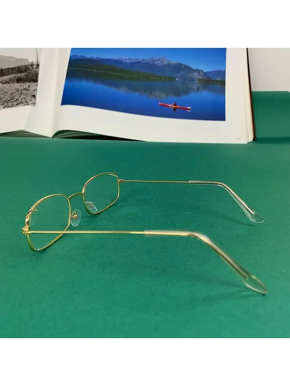 Vintage 2000s style unique Slim Gold Trim Clear Lenses Glasses. Glasses are